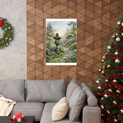 Japandi Stone Lantern in Dawn | Watercolor Wall Art Print