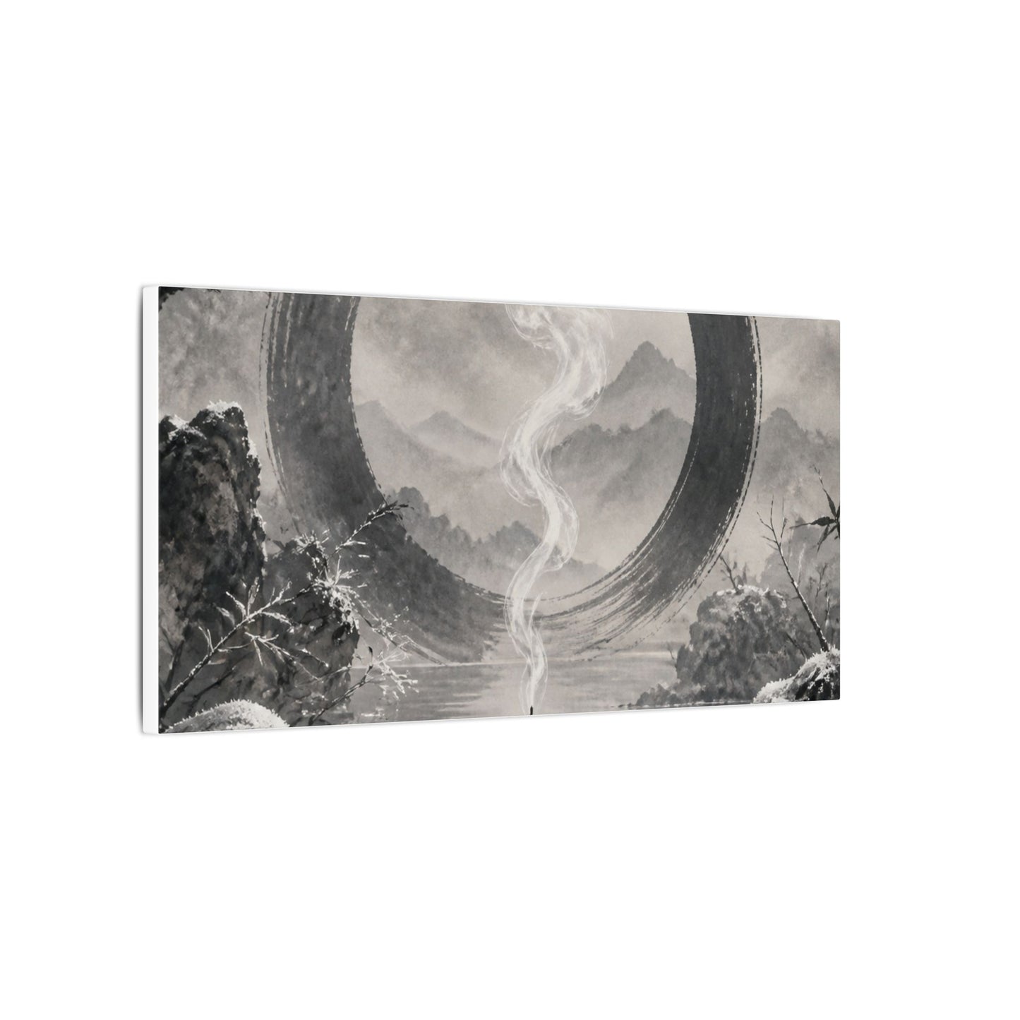 Incense Smoke Canvas Art | Winter Zen Sumi E Art