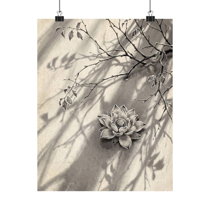 Contemplative Lotus Flower Wall Art Print - Sumi E Zen Art Print