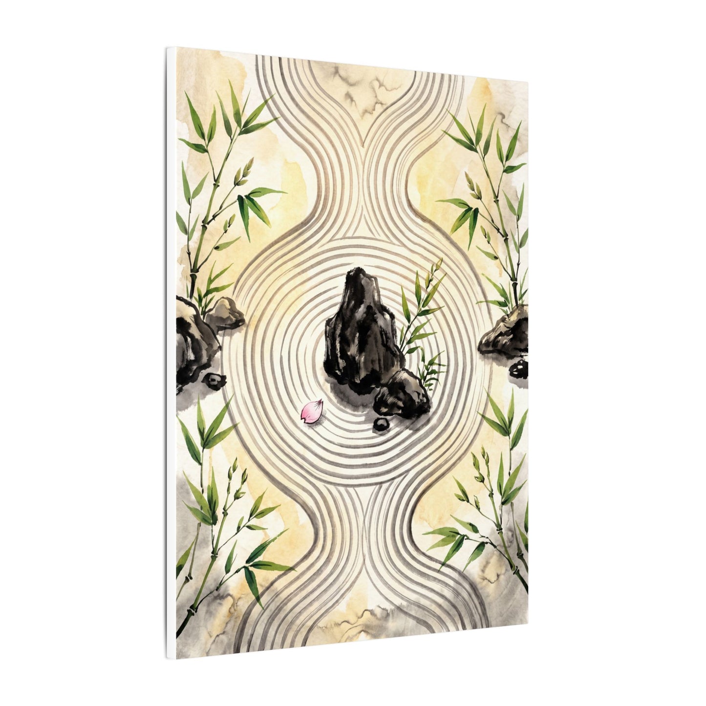 Zen Rock Garden in Golden Hour | Sumi E Canvas Art