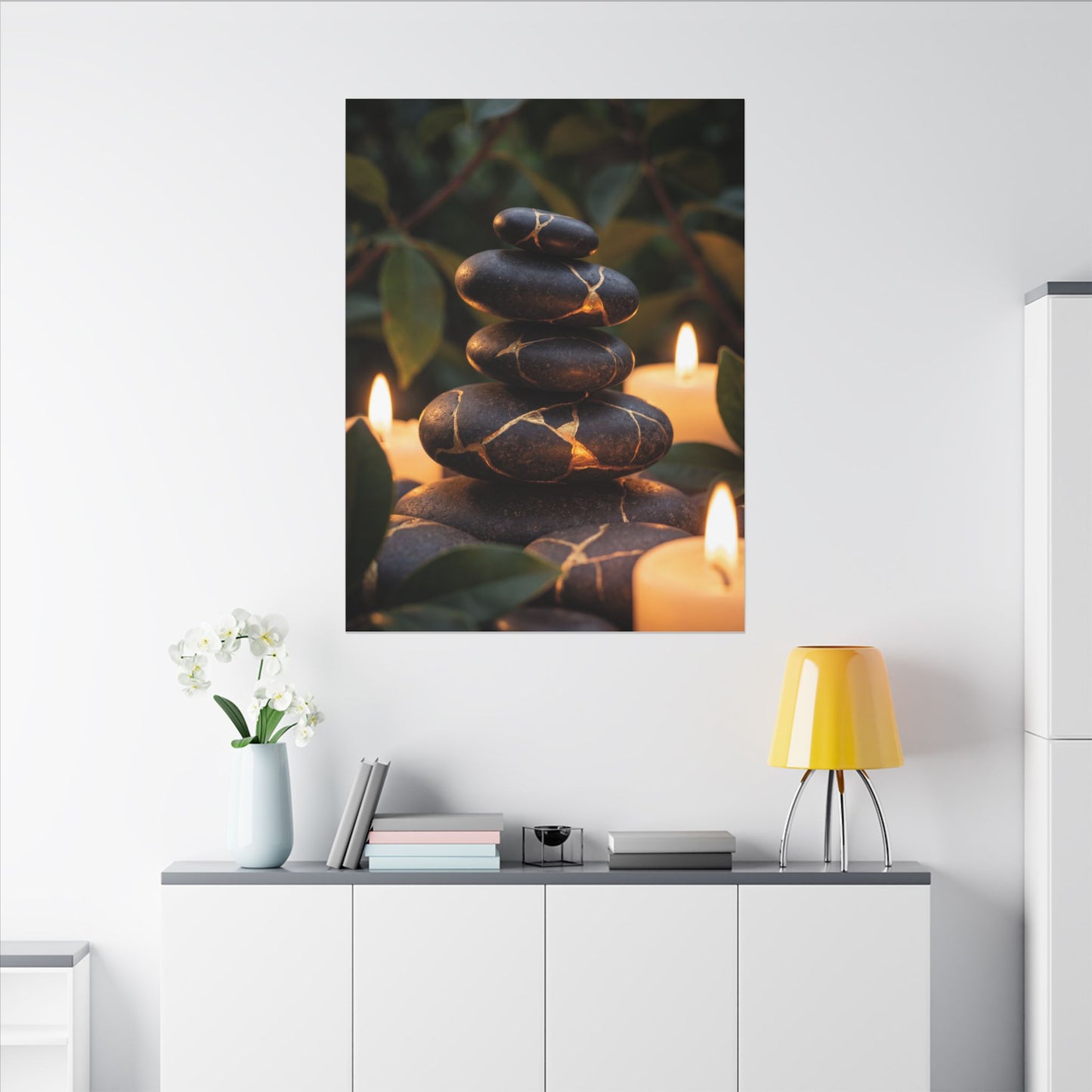 Summer River Stones Gold Vein Canvas Art | Philosophical Decor