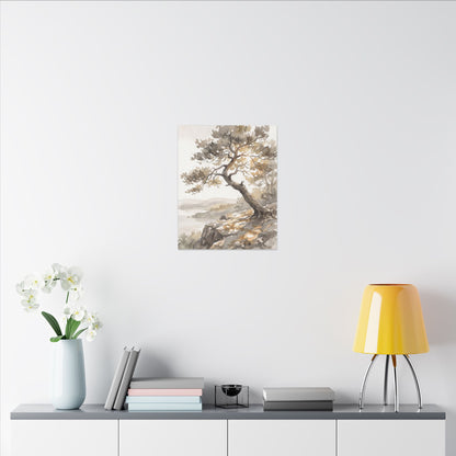 Pine Tree Watercolor Canvas Art | Elegant Japandi Art