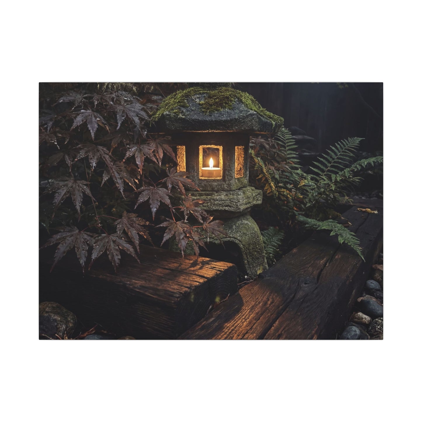Moody Moonlit Garden Canvas Art - Shadow Zen Dark Japandi Art Print