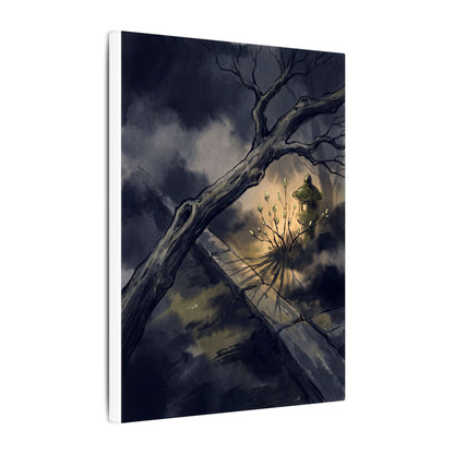 Dark Japandi Moonlit Garden in Golden Hour | Charcoal Ink Canvas Art