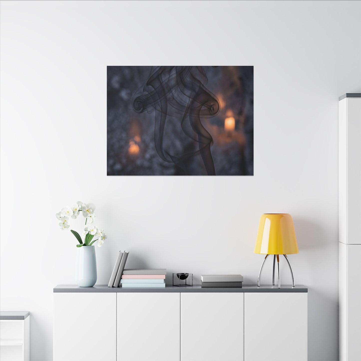 Incense Smoke Winter Canvas Art | Dark Japandi Sophisticated Design