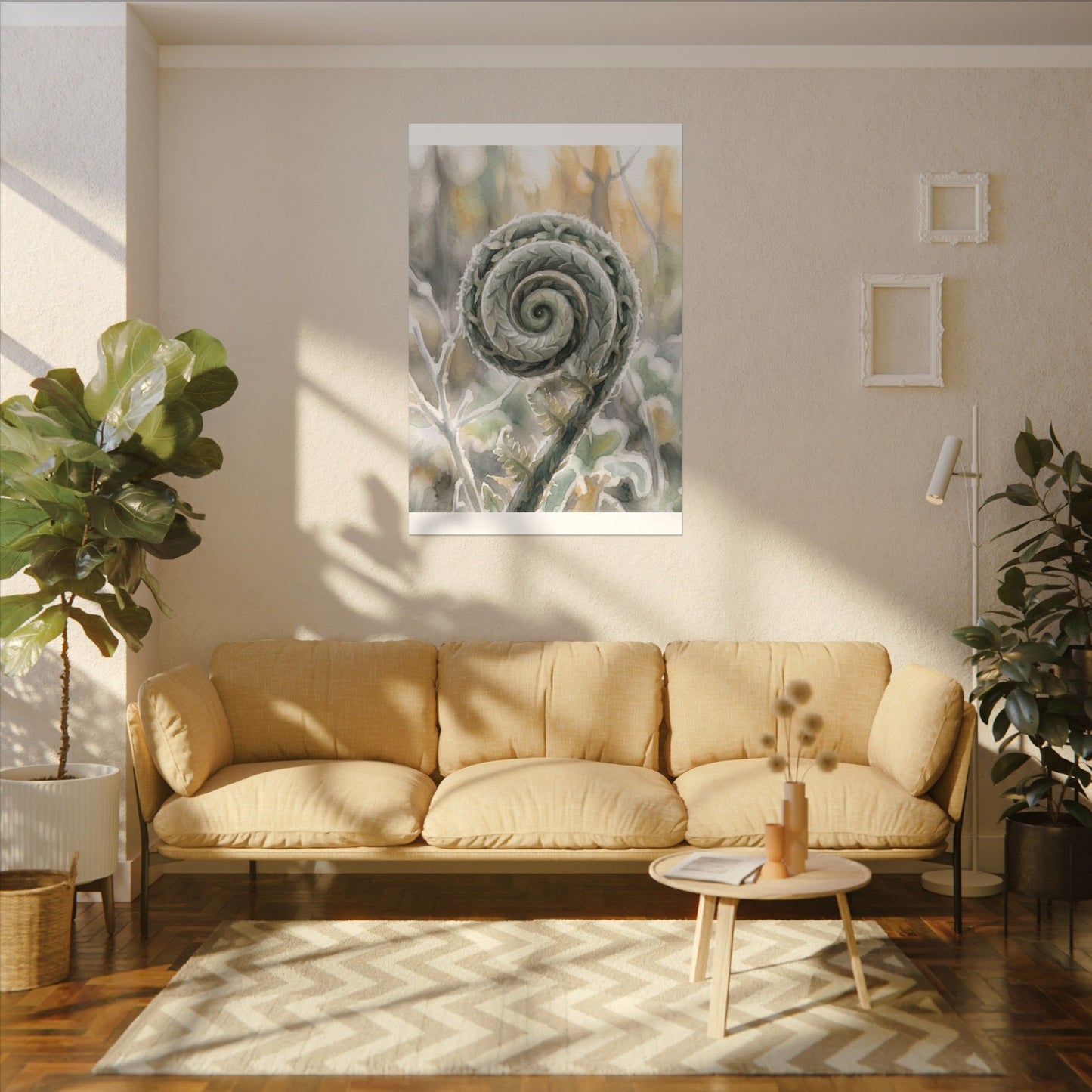Winter Fern Unfurling Watercolor Canvas Art | Cozy Decor