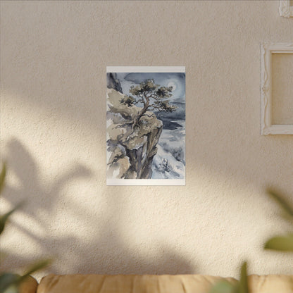 Pine Tree Canvas Art | Winter Japandi Watercolor Art