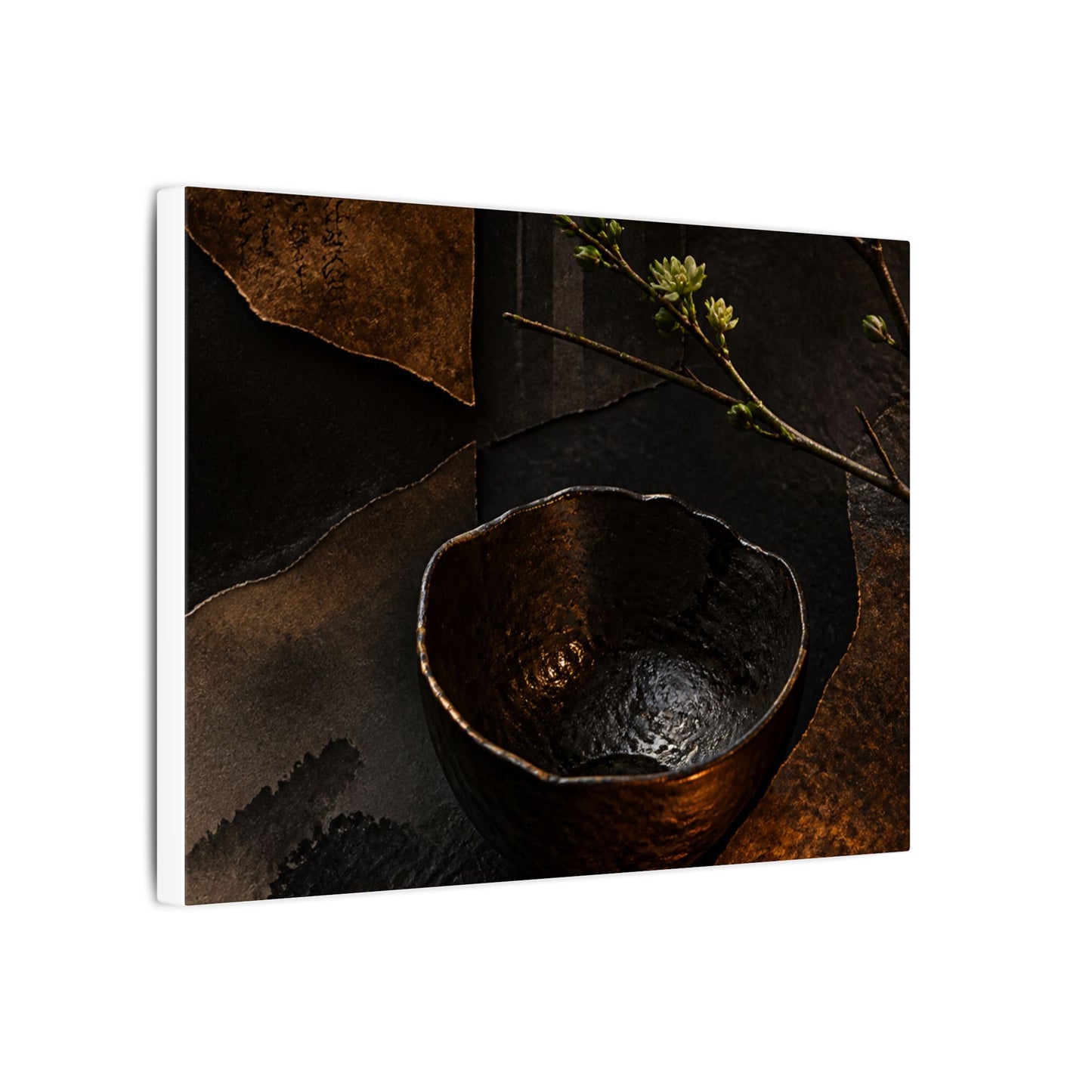 Atmospheric Ceramic Bowl Canvas Art - Shadow Zen Dark Japandi