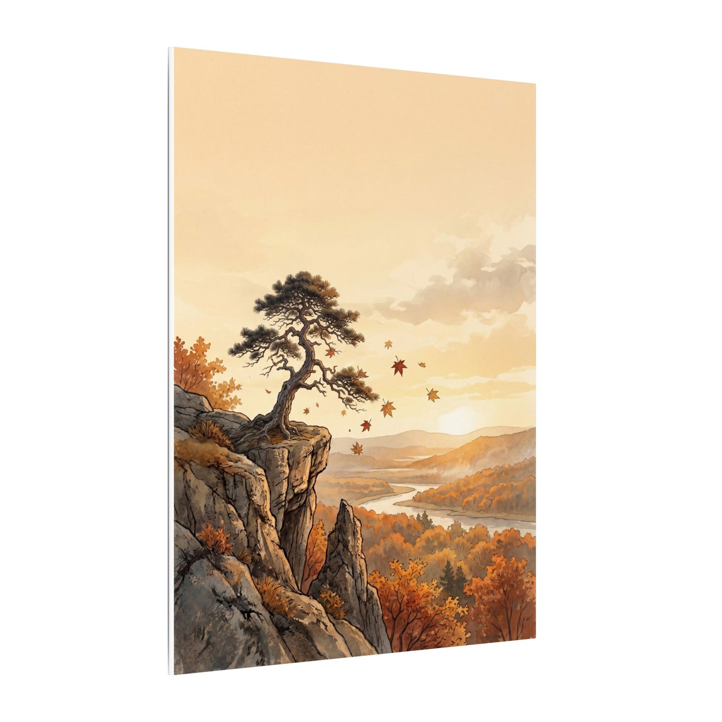 Pine Tree Autumn Canvas Art | Japandi Warm Design