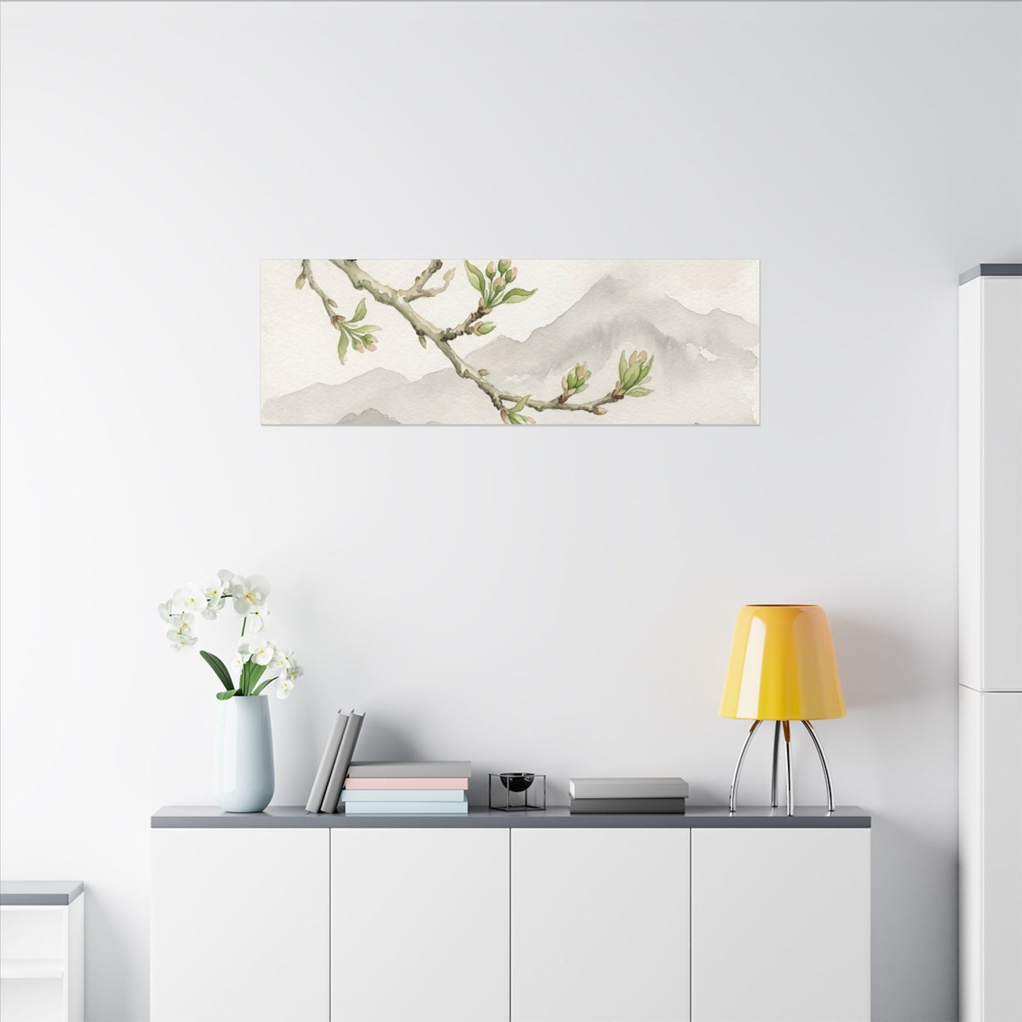 Spring Mountain Mist Watercolor Canvas Art | Cozy Decor