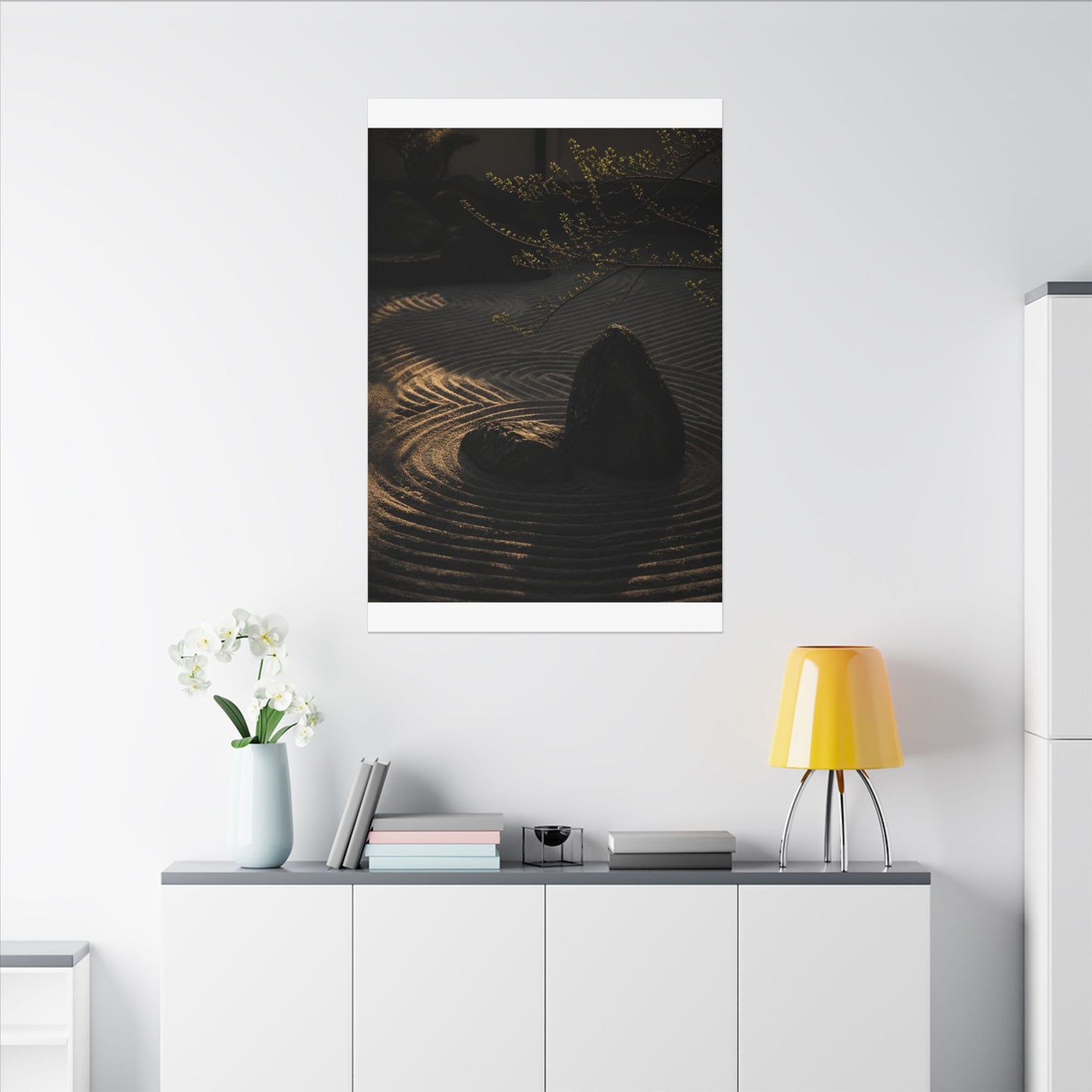 Ma Rock Garden Canvas Art - Dark Japandi Shadow Zen