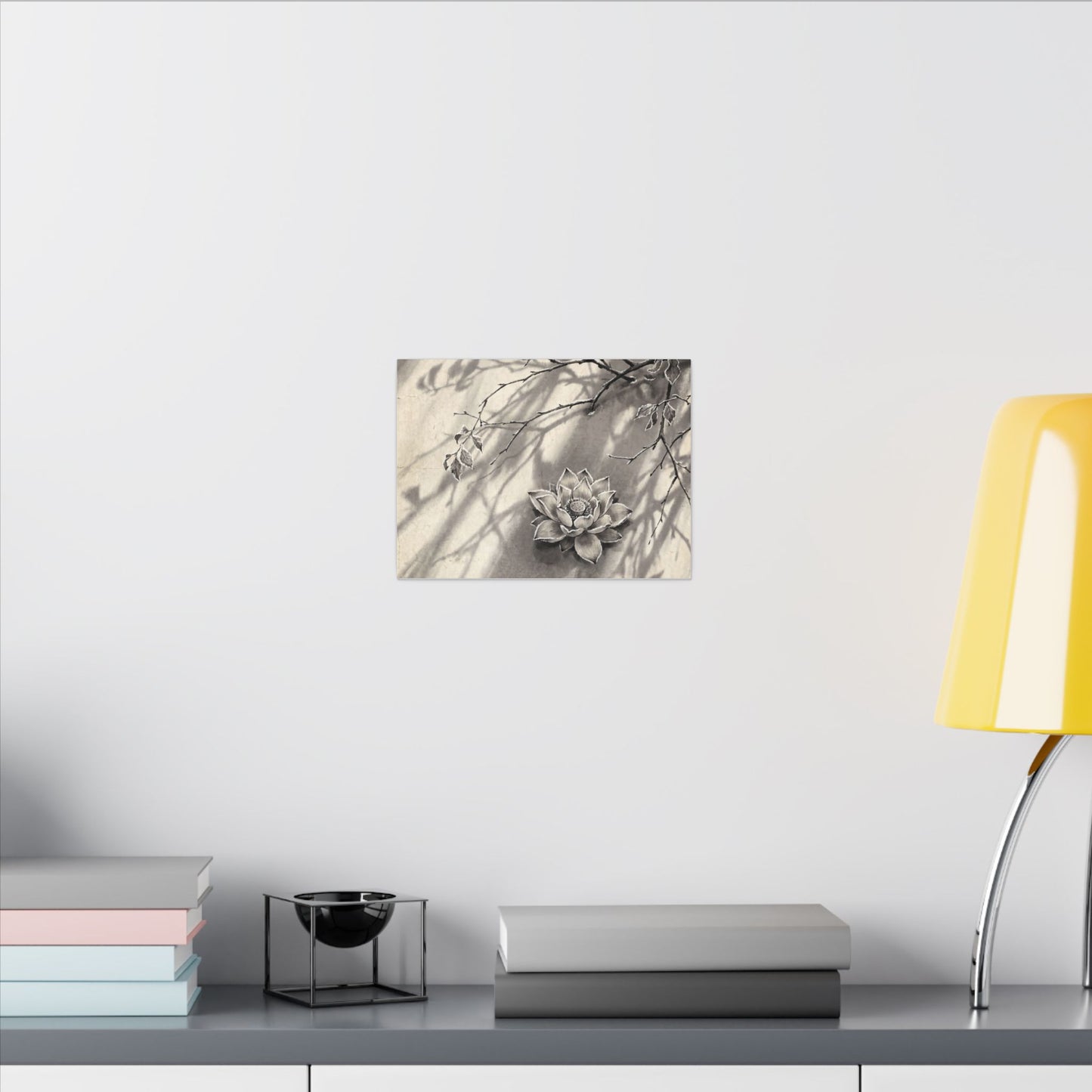 Winter Lotus Flower Sumi E Canvas Art | Contemplative Decor