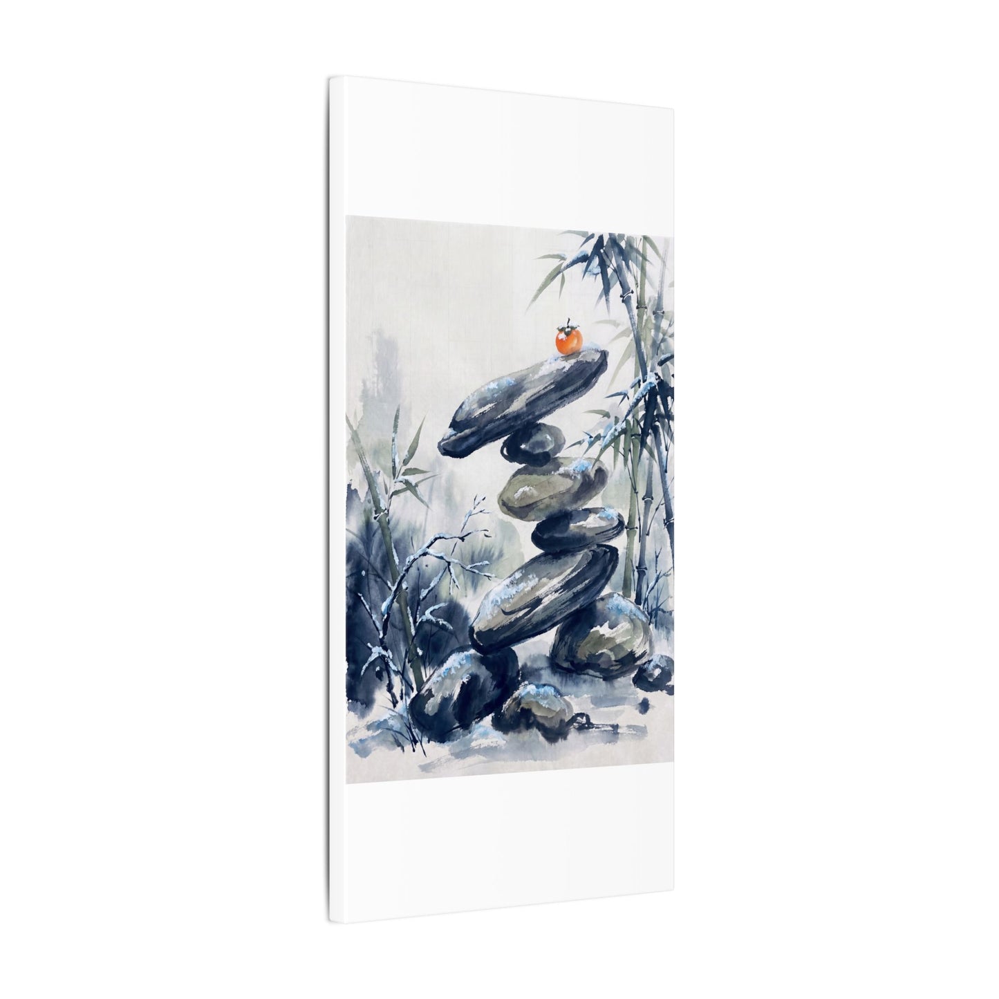 Zen River Stones in Moonlight | Sumi E Canvas Art