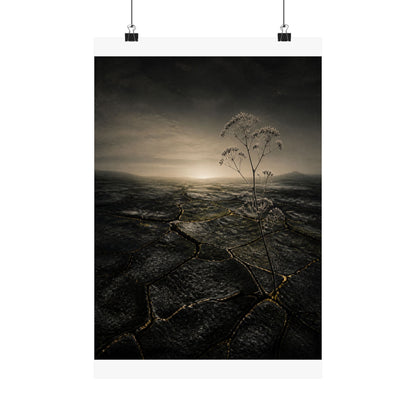 Dawn Cracked Earth Wall Art Print - Dark Japandi Mono No Aware