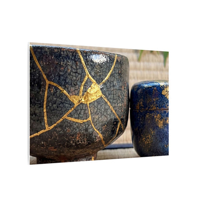 Tea Ceremony Crackle Gold Canvas Art | Philosophical Kintsugi Art