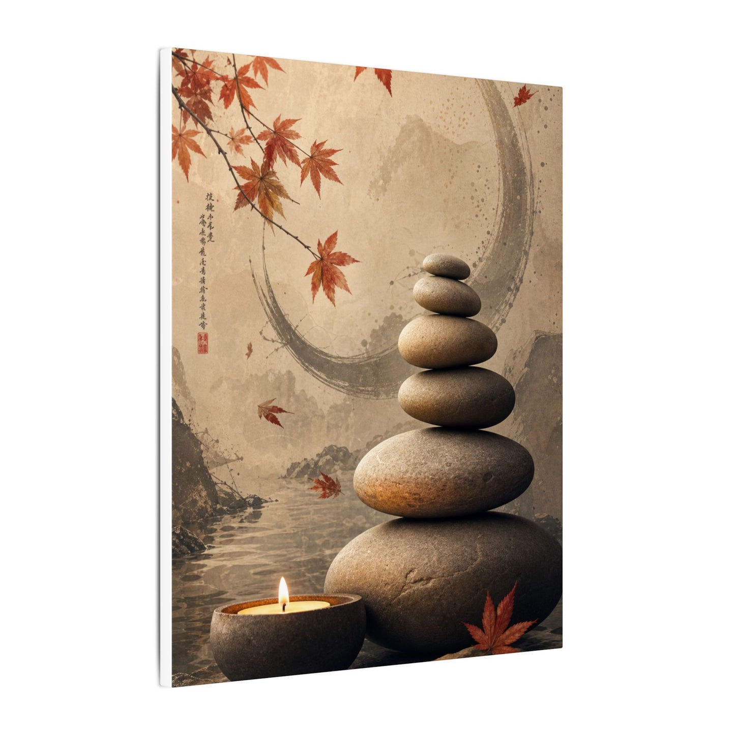 Japandi River Stones in Candlelight | Japanese Pattern Canvas Art