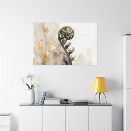 Fern Unfurling Watercolor Canvas Art | Earthy Japandi Art