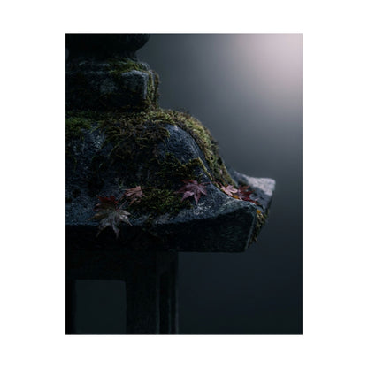 Stone Lantern Autumn Wall Art Print | Dark Japandi Sophisticated Design