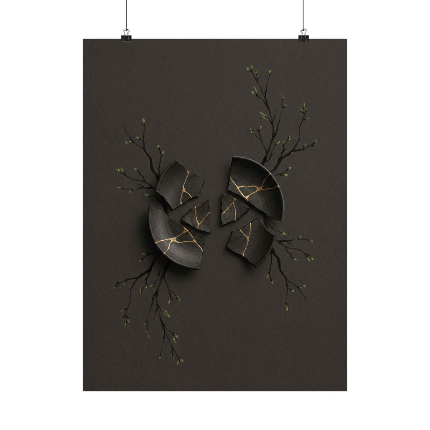 Dark Japandi Broken Pottery in Overcast | Charcoal Ink Wall Art Print