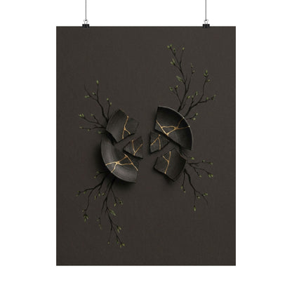 Dark Japandi Broken Pottery in Overcast | Charcoal Ink Wall Art Print
