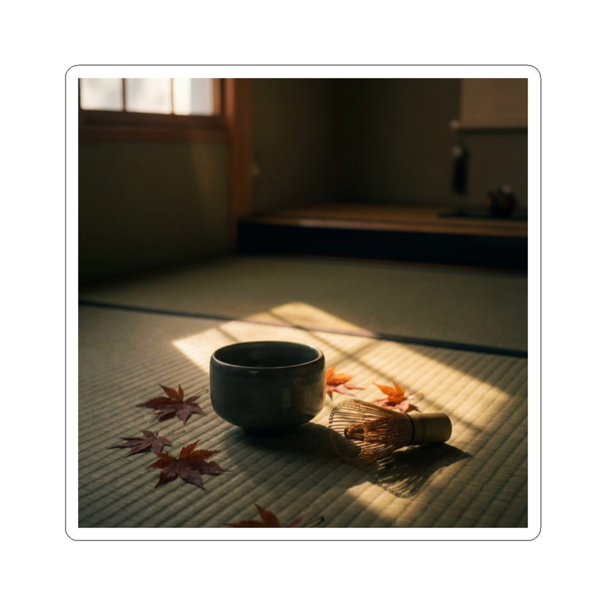 Tea Ceremony Autumn Sticker | Dark Japandi Sophisticated Design Art Print