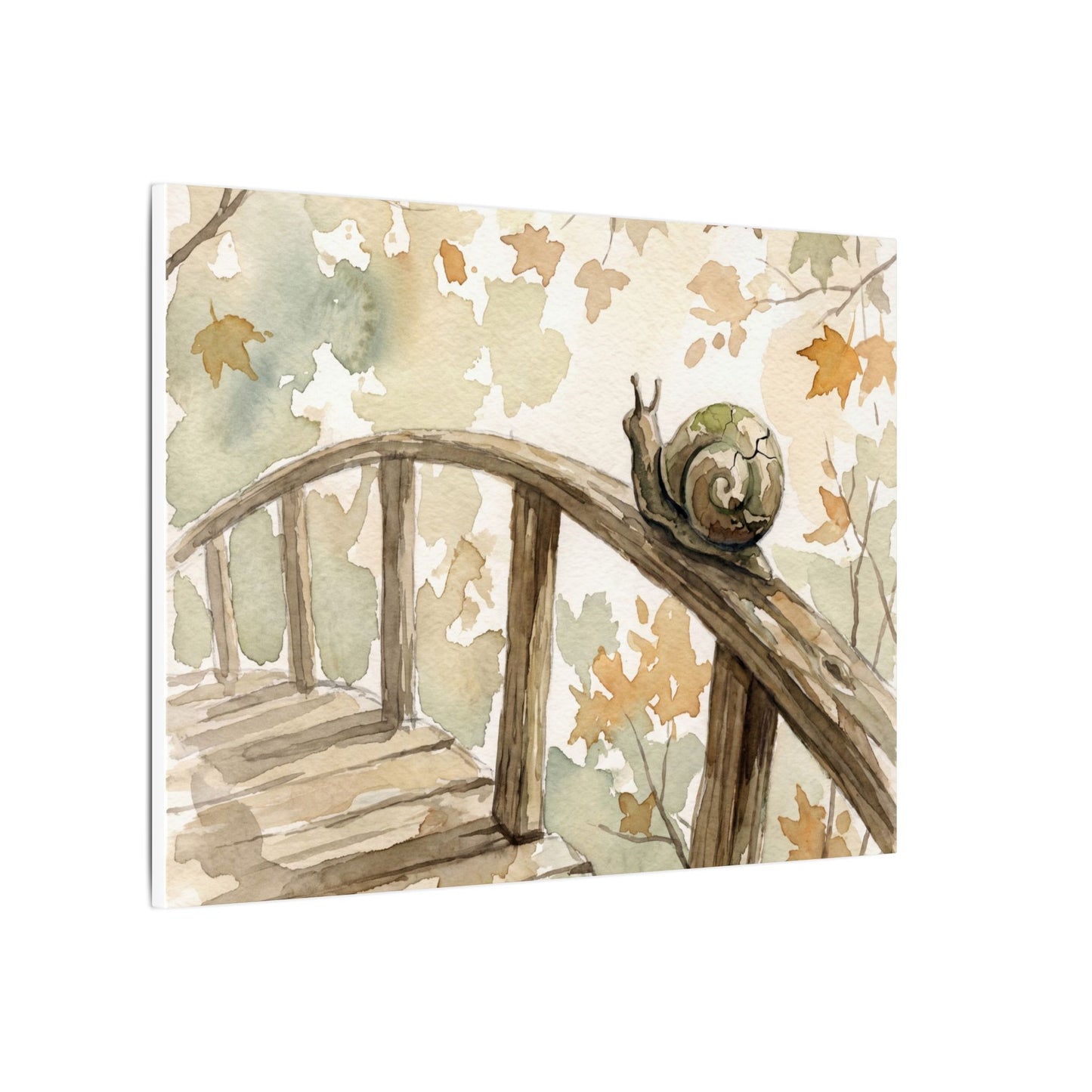 Wooden Bridge Canvas Art | Autumn Japandi Watercolor Art