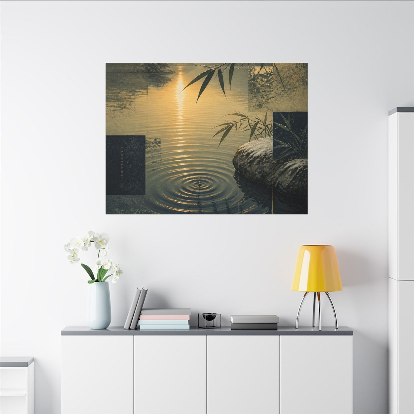 Zen Water Ripple in Golden Hour | Ukiyo E Inspired Canvas Art