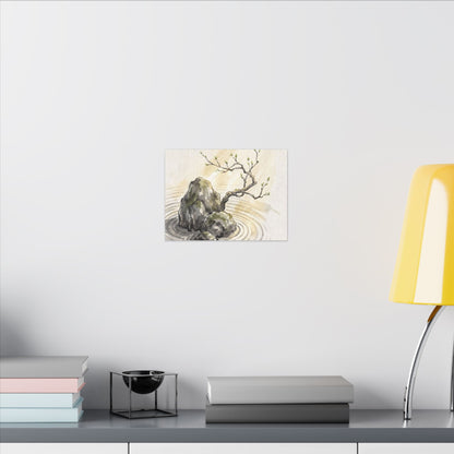 Serene Rock Garden Canvas Art - Sumi E Zen