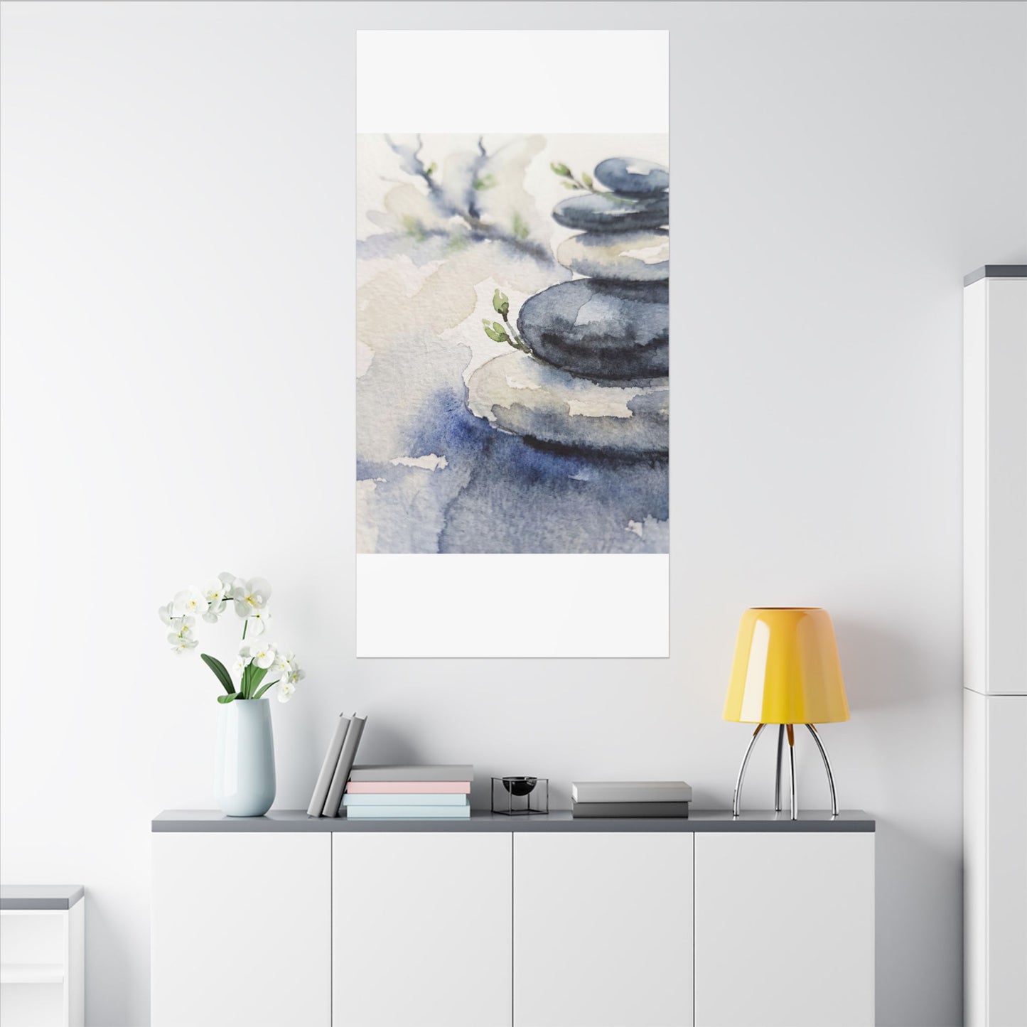 River Stones Watercolor Canvas Art | Cozy Japandi Art
