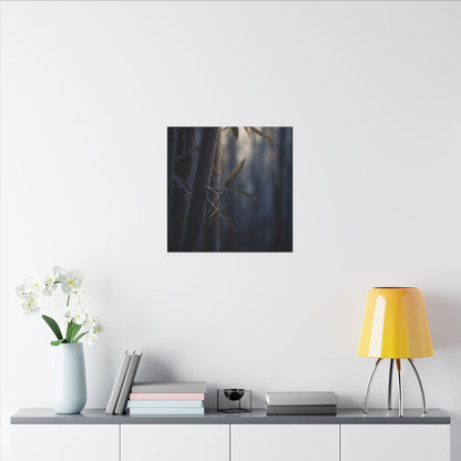 Dark Japandi Bamboo Grove in Dawn | Moody Minimal Canvas Art