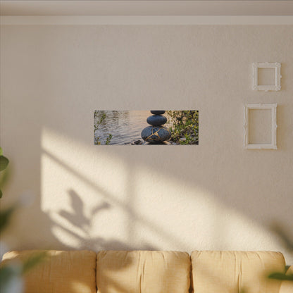 Kintsugi River Stones in Golden Hour | Gold Vein Canvas Art