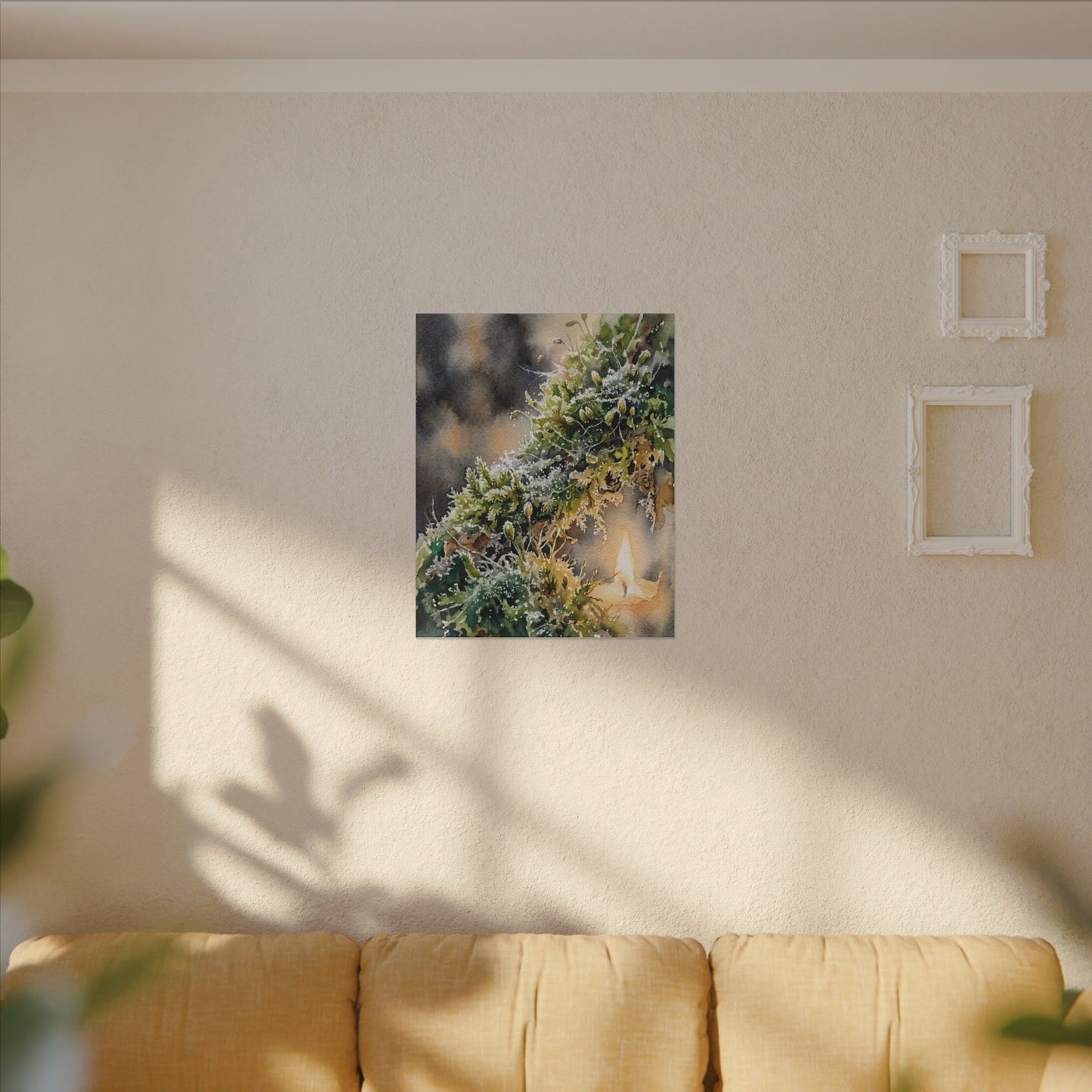 Winter Moss Close Up Watercolor Canvas Art | Neutral Decor