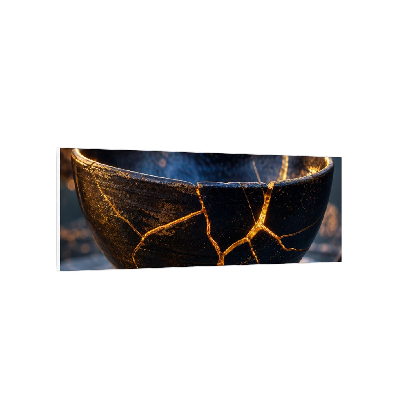 Ceramic Bowl Canvas Art | Winter Kintsugi Gold Repair Art