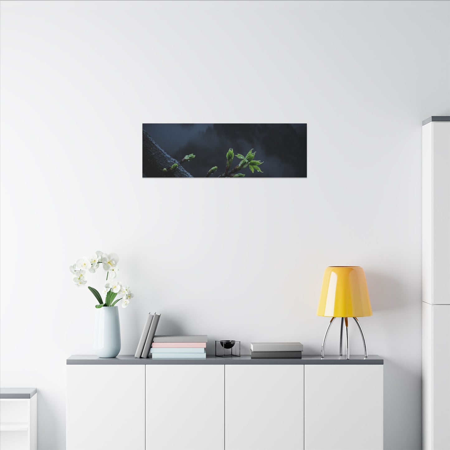 Moonlight Mountain Mist Canvas Art - Dark Japandi Kanso