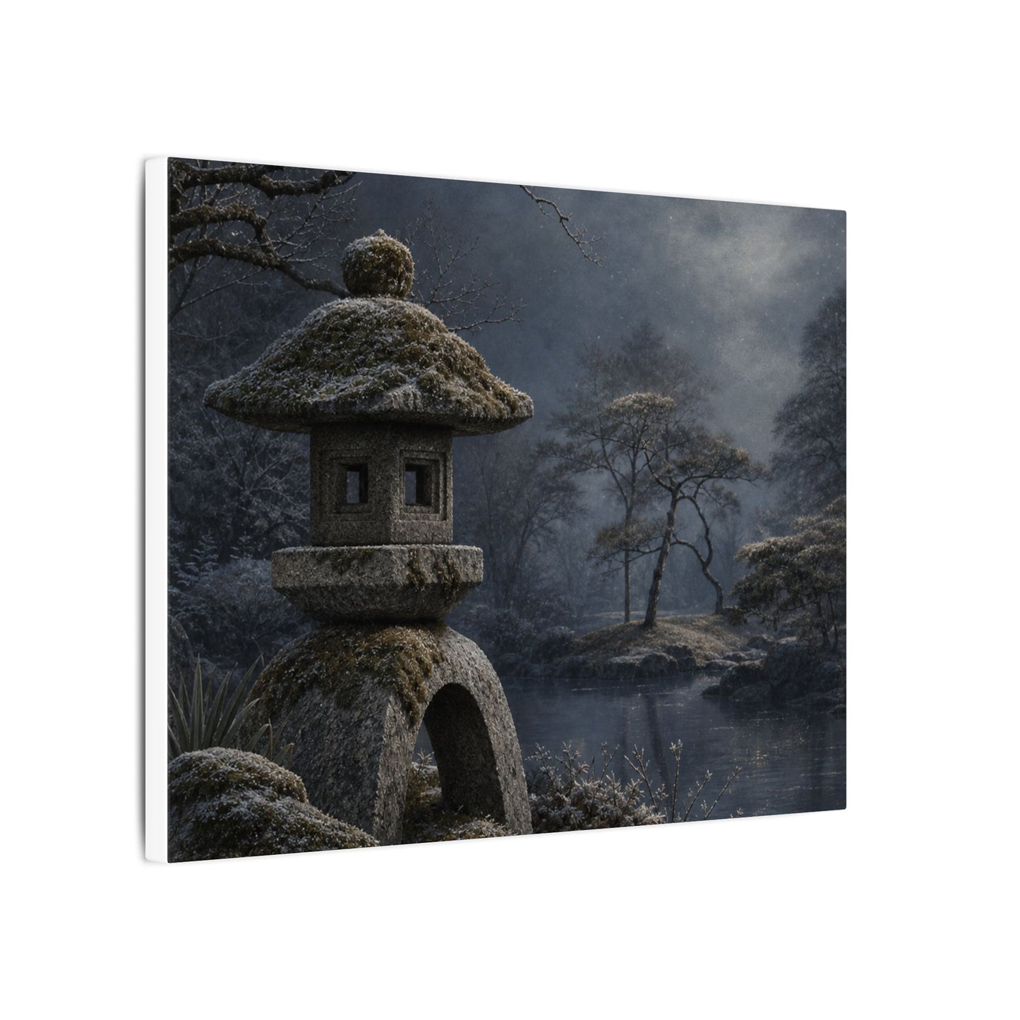 Stone Lantern Canvas Art | Winter Japandi Japanese Pattern Art