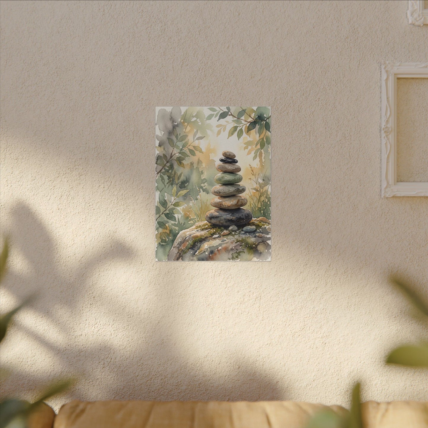Golden Hour River Stones Canvas Art - Japandi Mono No Aware