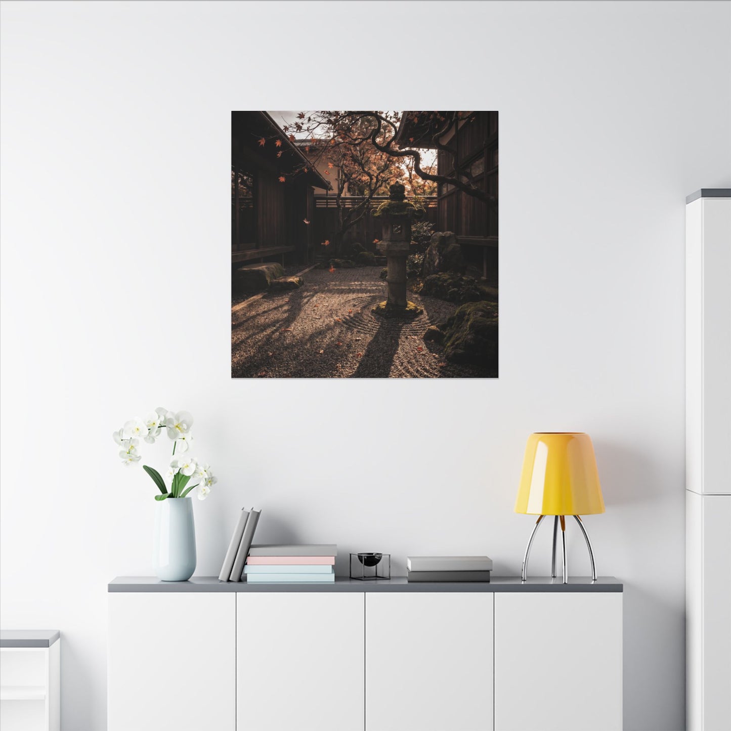 Seijaku Stone Lantern Canvas Art - Dark Japandi Shadow Zen