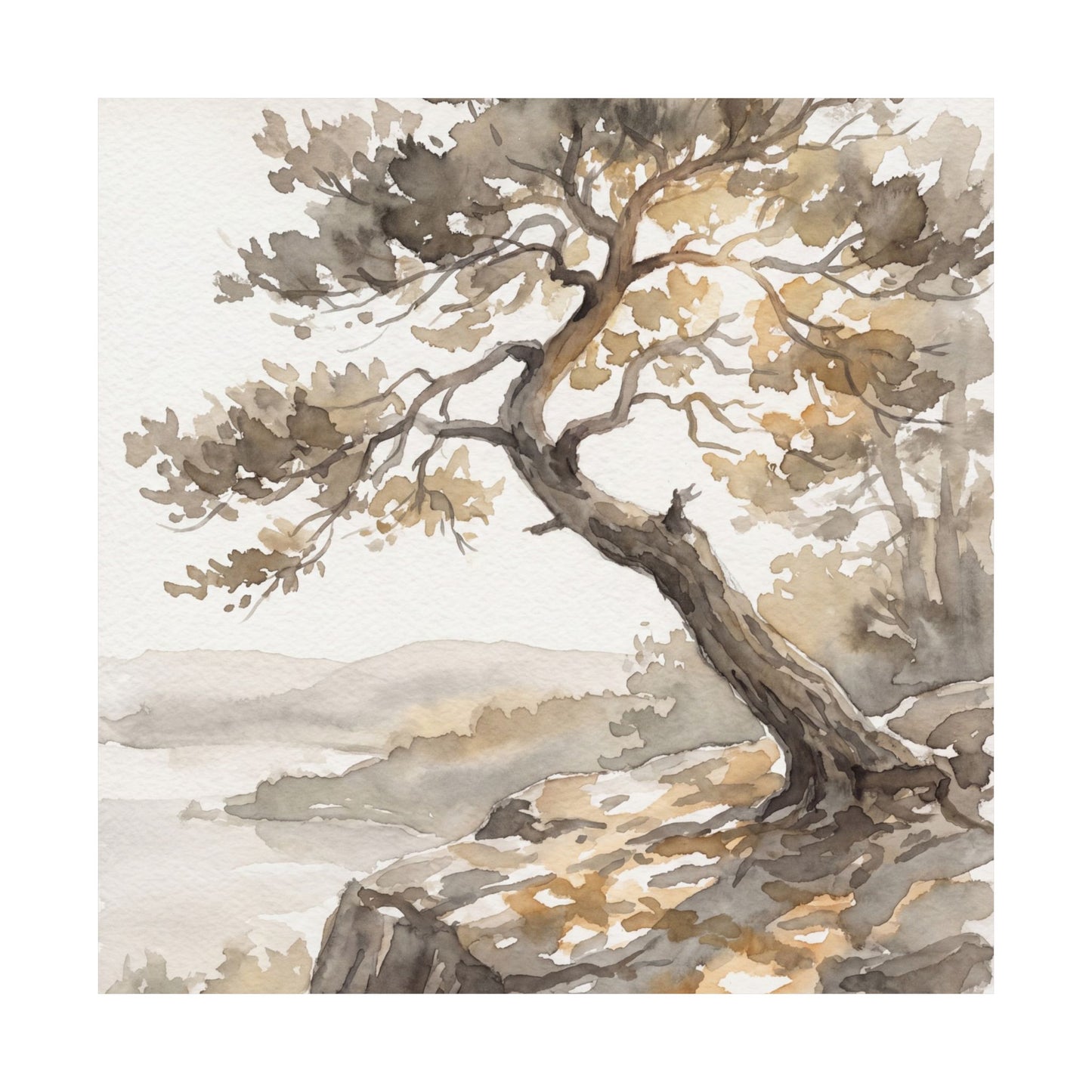 Mono No Aware Pine Tree Wall Art Print - Japandi Watercolor