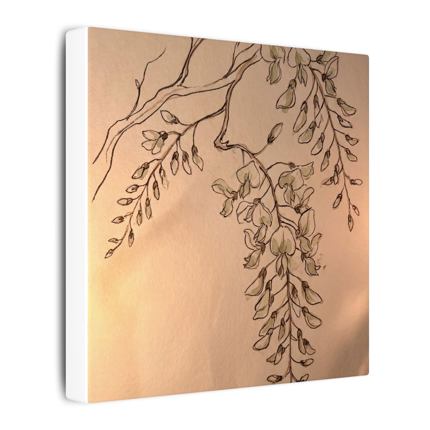 Japandi Wisteria in Candlelight | Minimal Line Canvas Art