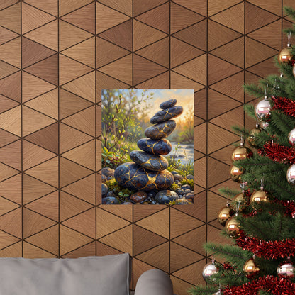River Stones Wall Art Print | Spring Kintsugi Gold Repair Art
