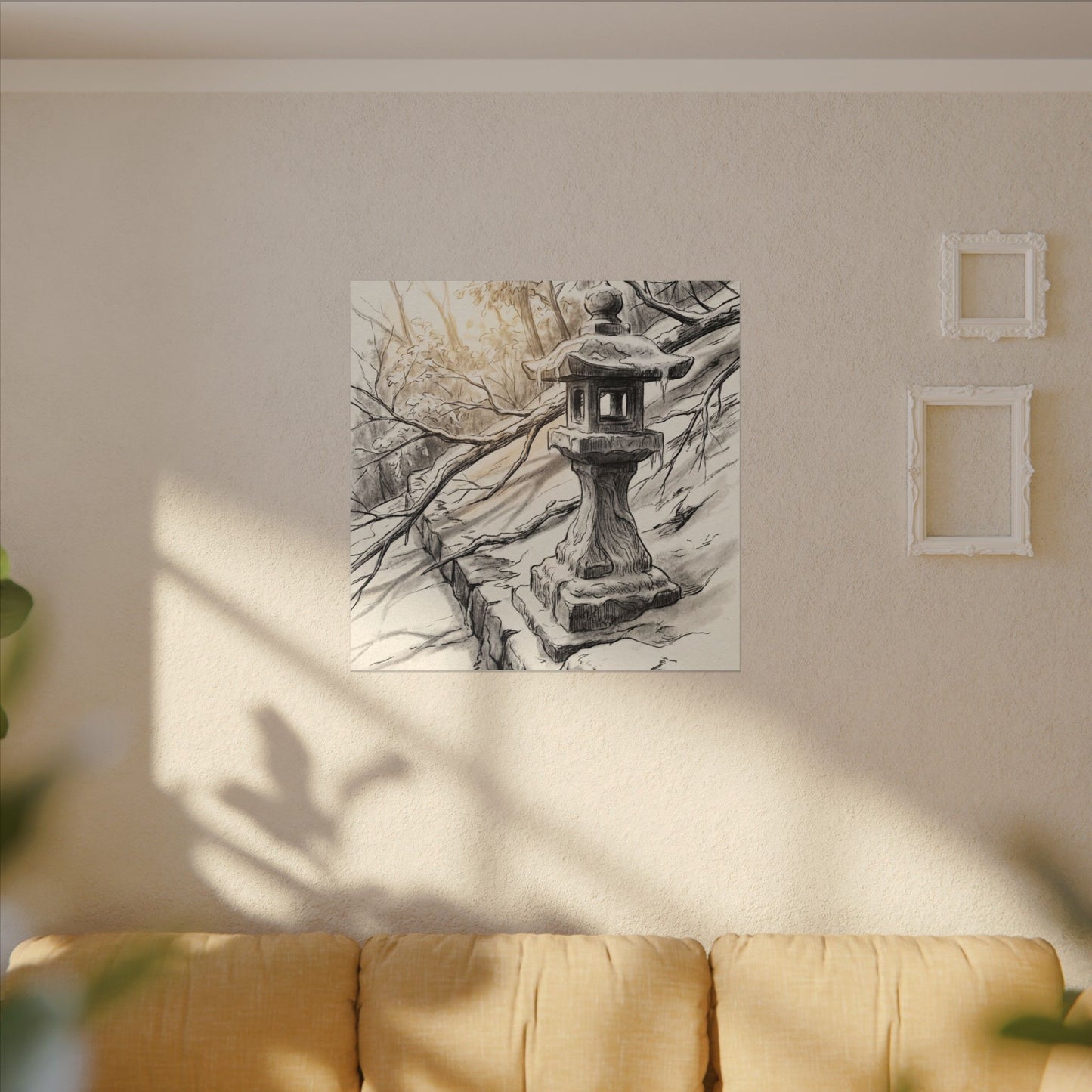Golden Hour Stone Lantern Canvas Art - Japandi Kanso