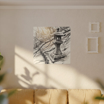 Golden Hour Stone Lantern Canvas Art - Japandi Kanso