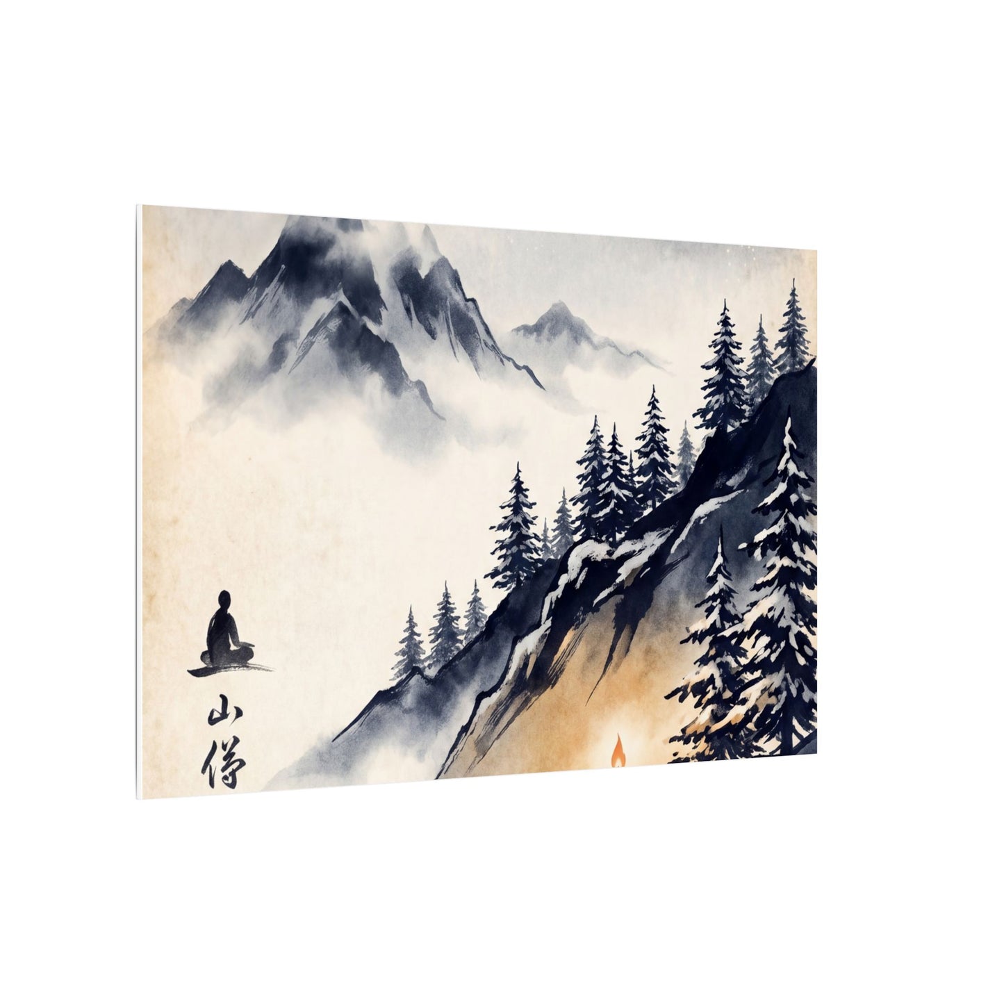 Mountain Mist Canvas Art | Winter Zen Ukiyo E Inspired Art