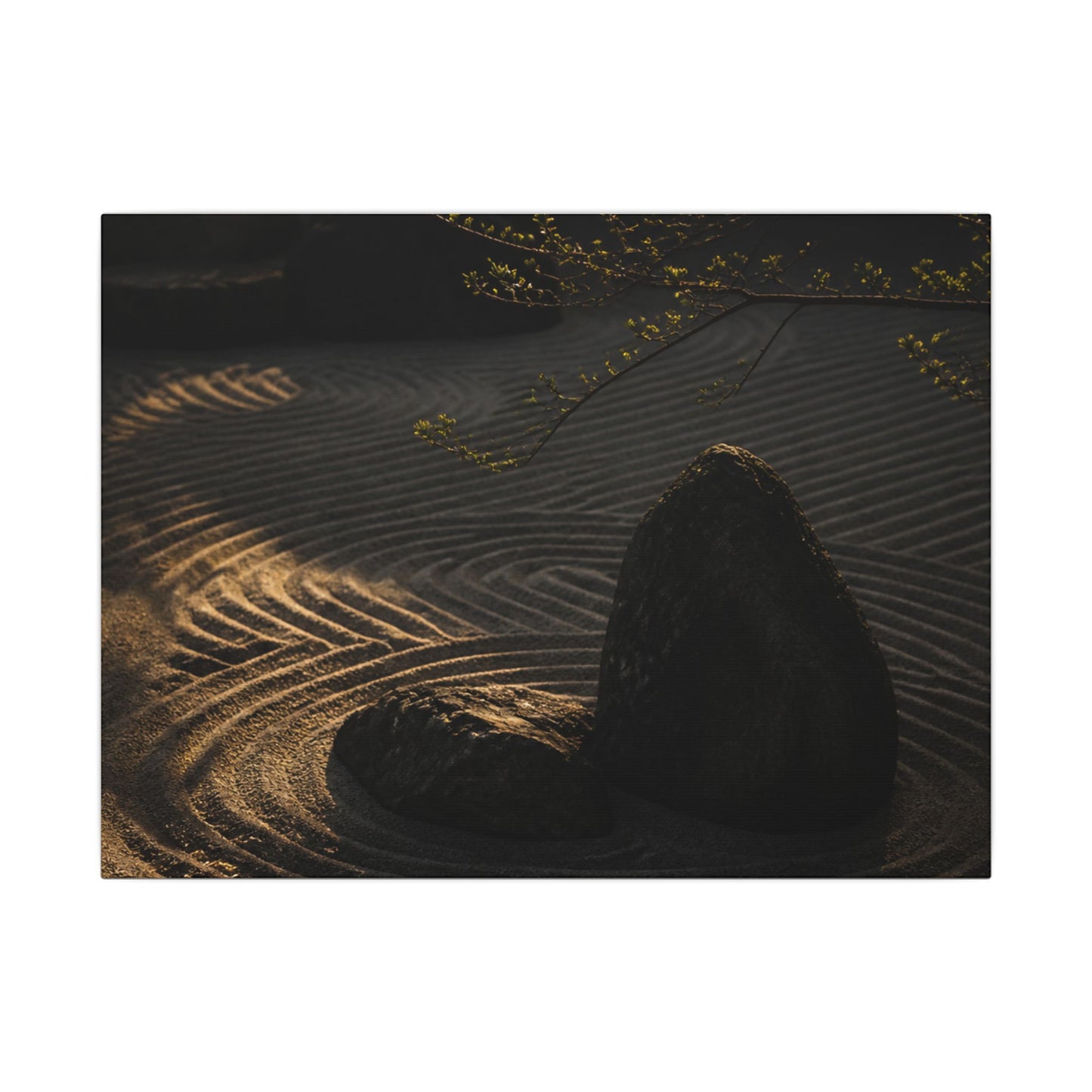 Ma Rock Garden Canvas Art - Dark Japandi Shadow Zen