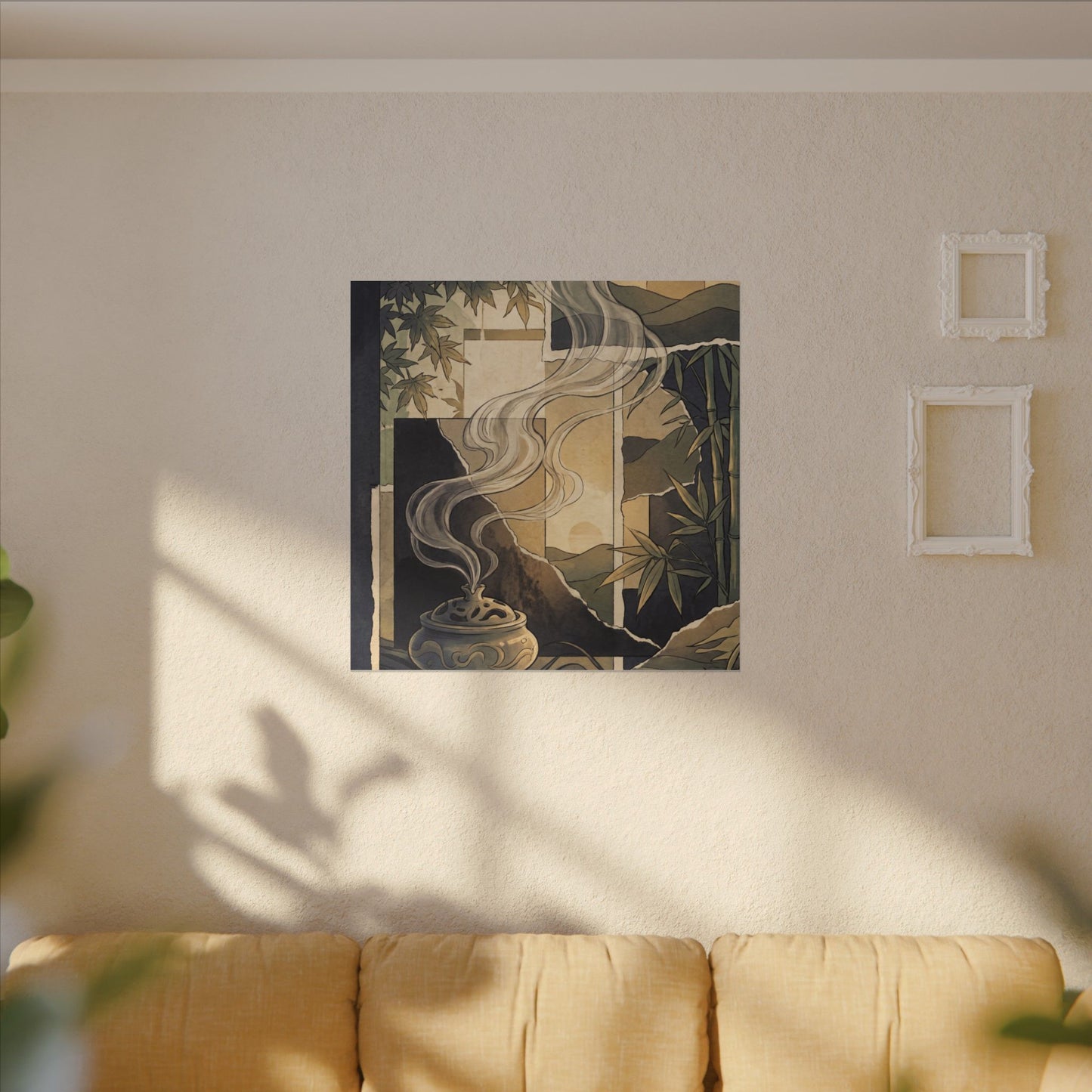 Tranquil Incense Smoke Canvas Art - Ukiyo E Inspired Zen