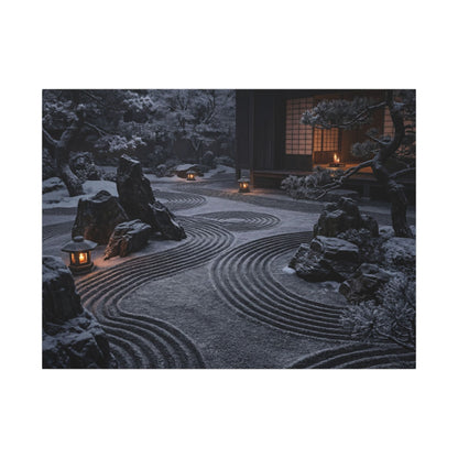 Candlelight Rock Garden Canvas Art - Dark Japandi Fukinsei Art Print
