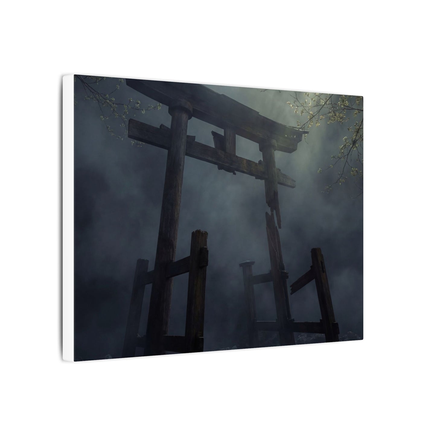 Dark Japandi Torii Gate in Dappled | Moody Minimal Canvas Art