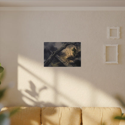 Dark Japandi Moonlit Garden in Golden Hour | Charcoal Ink Canvas Art