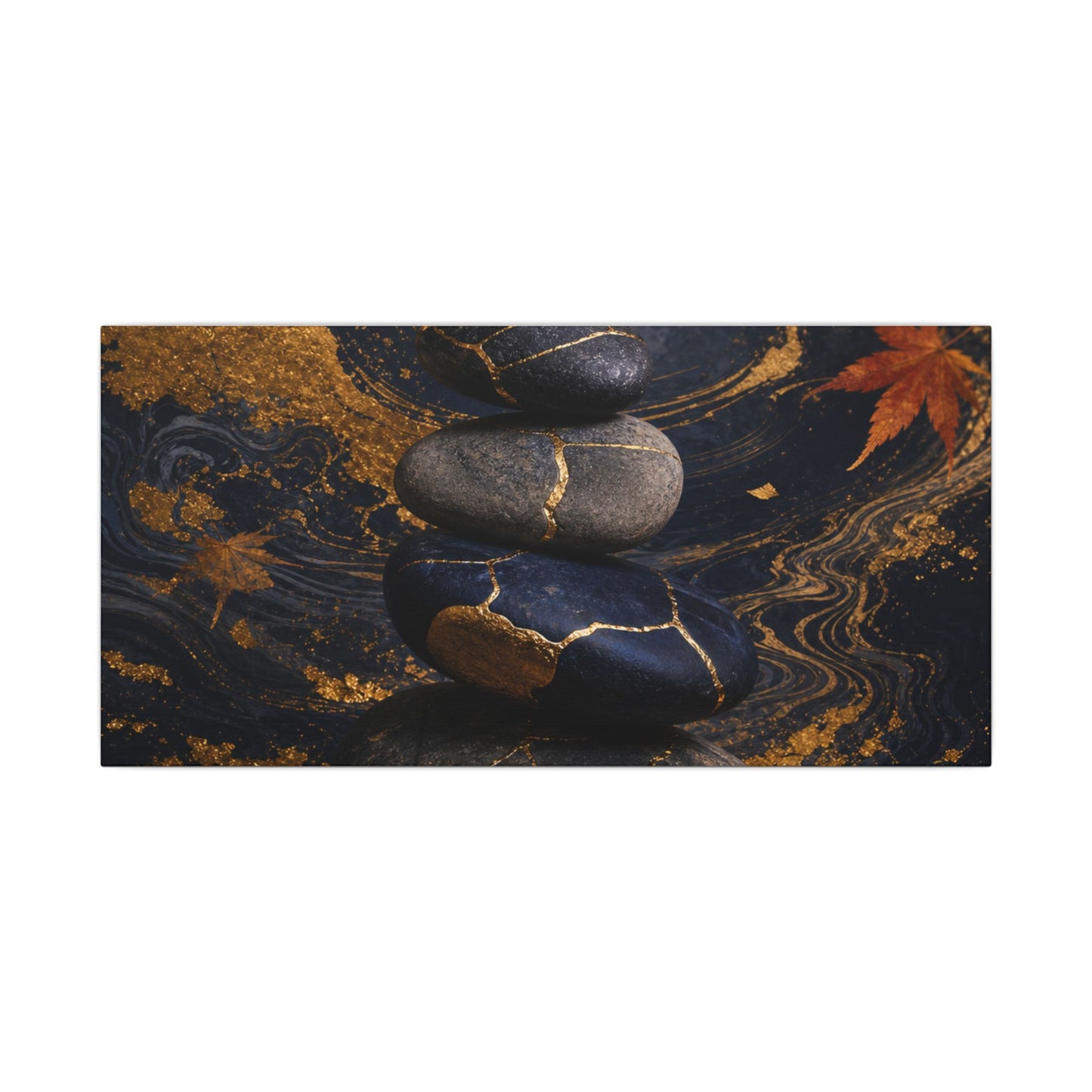 River Stones Autumn Canvas Art | Kintsugi Artful Design