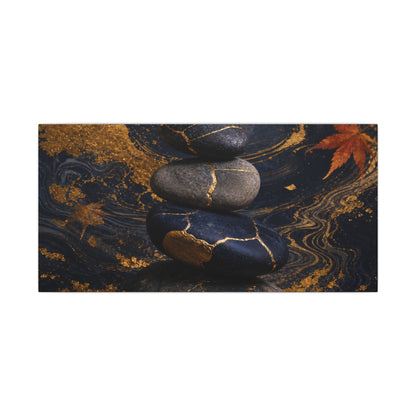 River Stones Autumn Canvas Art | Kintsugi Artful Design